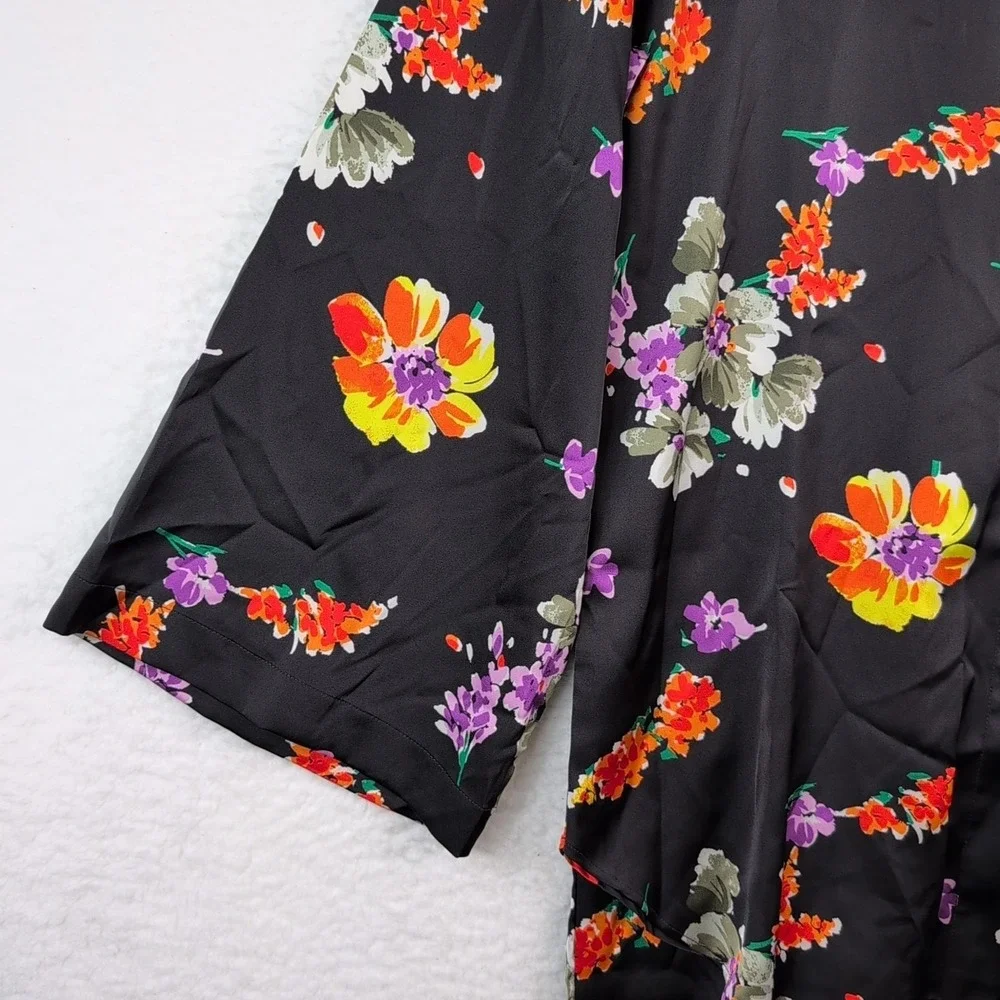 NWT Savage x Fenty Night Blooms Satin Pajama Set Women's XS Black Floral‎